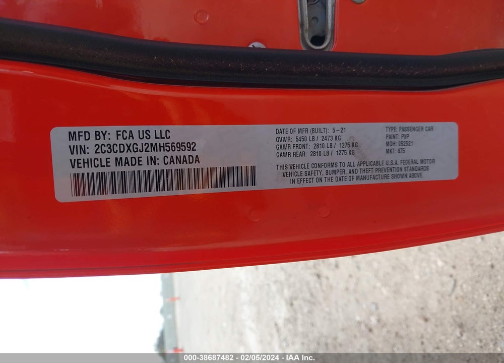 2021 DODGE CHARGER SCAT PACK RWD VIN: 2C3CDXGJ2MH569592