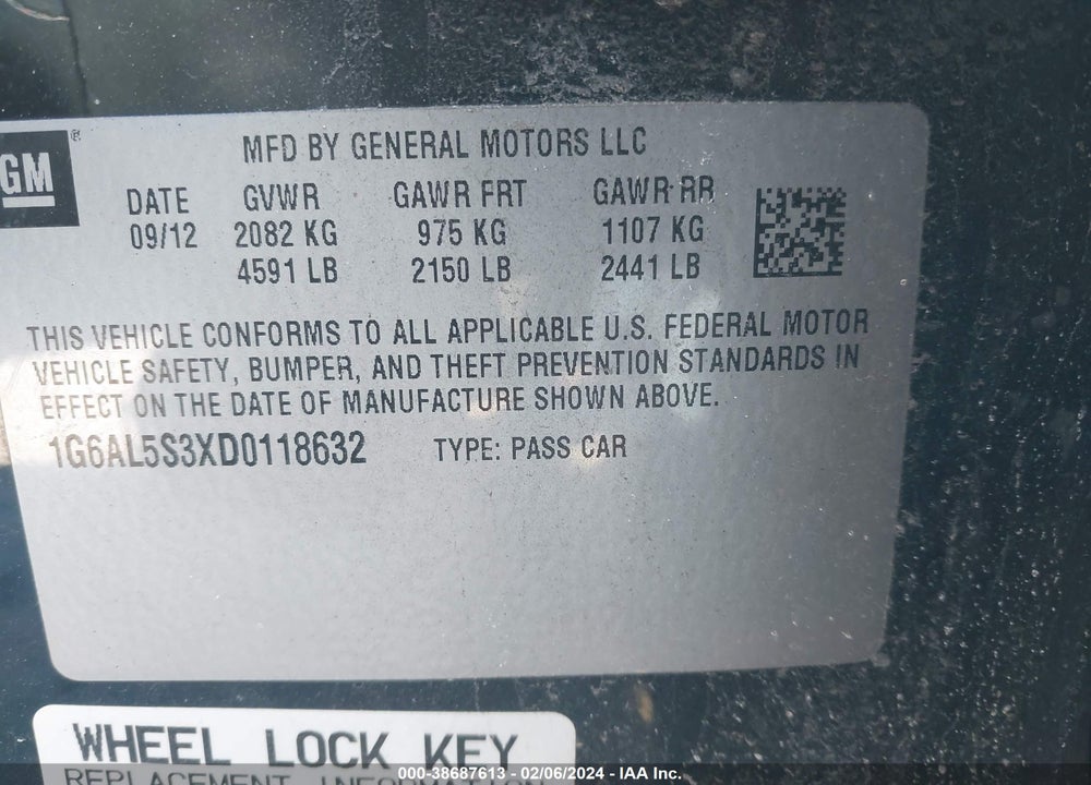 2013 CADILLAC ATS VIN: 1G6AL5S3XD0118632