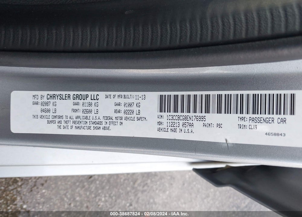 2014 CHRYSLER 200 LIMITED VIN: 1C3CCBCG8EN176995
