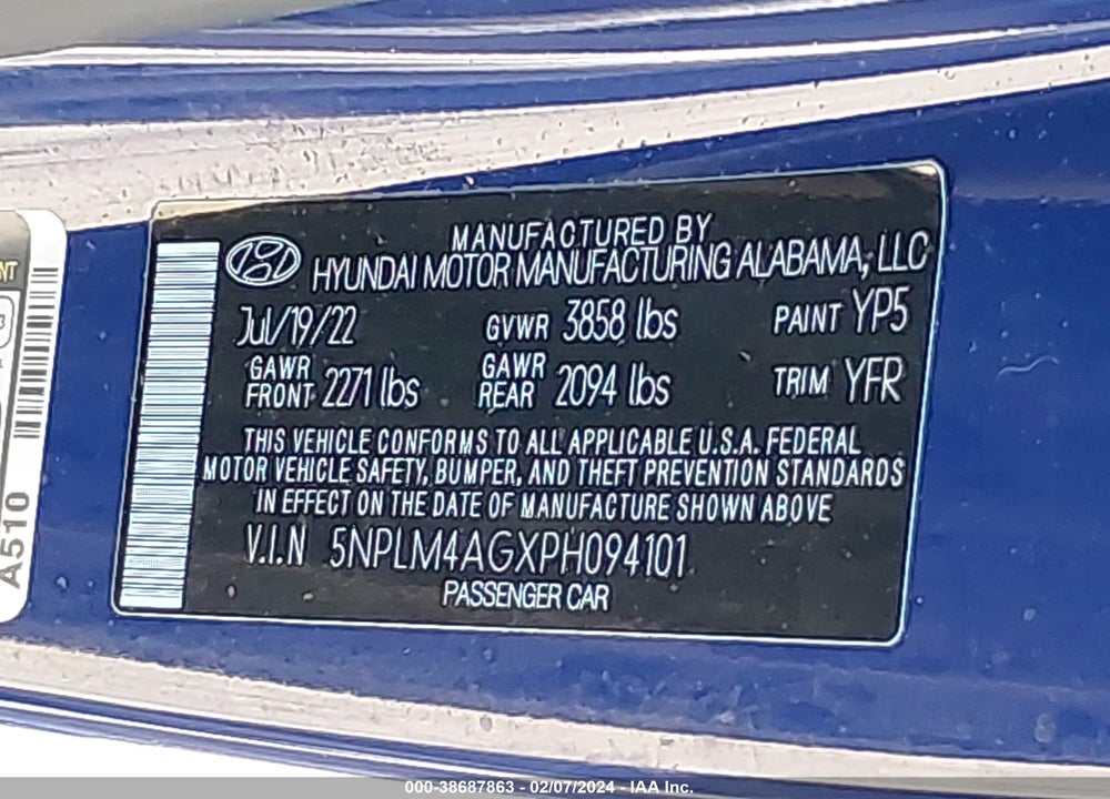 2023 HYUNDAI ELANTRA SEL VIN: 5NPLM4AGXPH094101