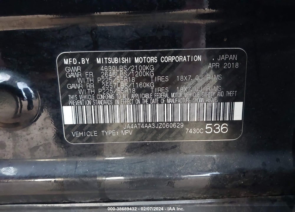 2018 MITSUBISHI ECLIPSE CROSS LE VIN: JA4AT4AA3JZ060629