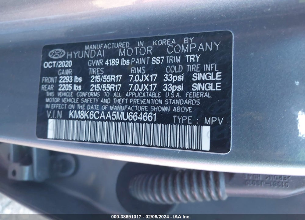2021 HYUNDAI KONA VIN: KM8K6CAA5MU664661