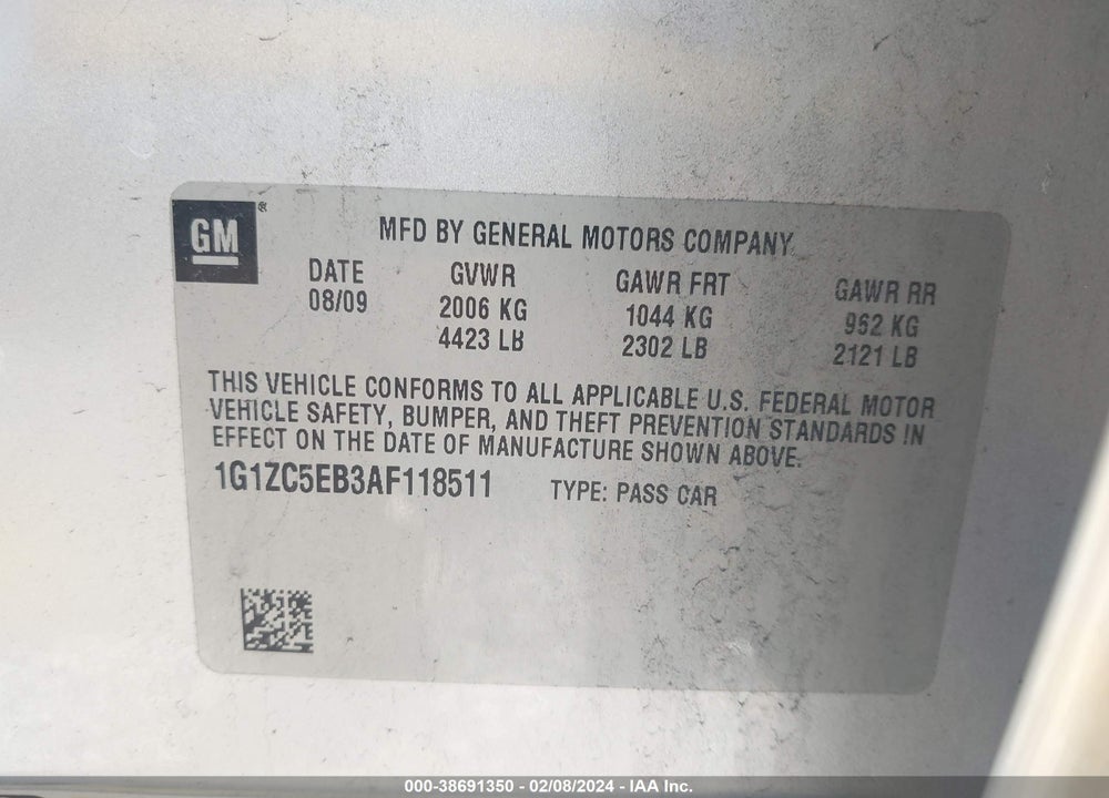 2010 CHEVROLET MALIBU LT VIN: 1G1ZC5EB3AF118511