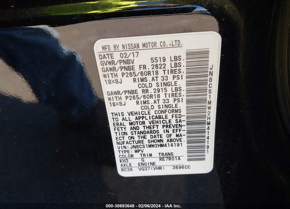 2017 INFINITI QX70 VIN: JN8CS1MW2HM414191