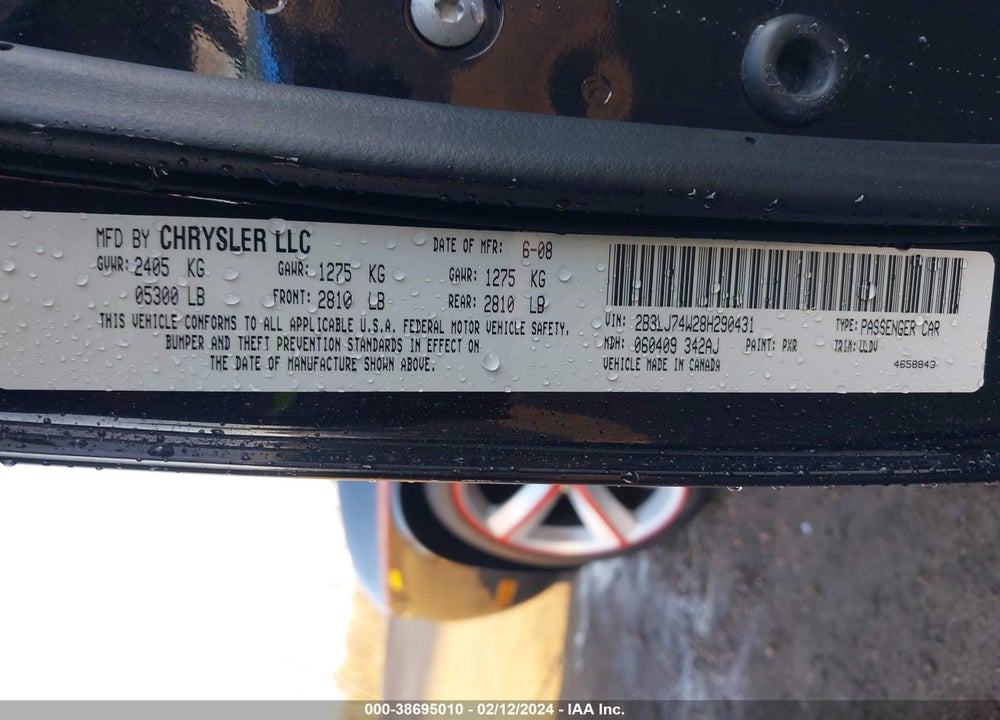 2008 DODGE CHALLENGER SRT8 VIN: 2B3LJ74W28H290431