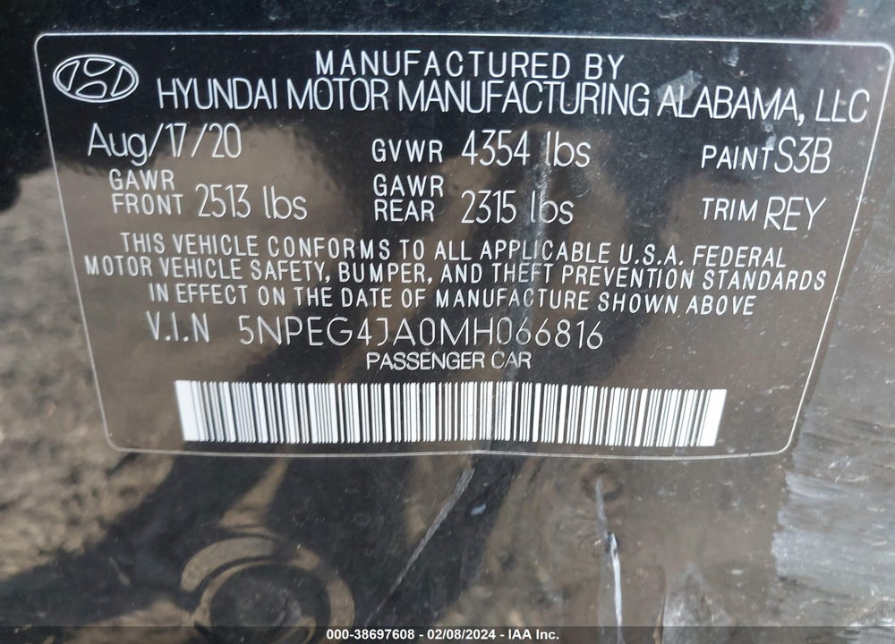 2021 HYUNDAI SONATA SE VIN: 5NPEG4JA0MH066816