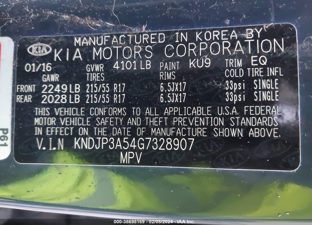 2016 KIA SOUL VIN: KNDJP3A54G7328907
