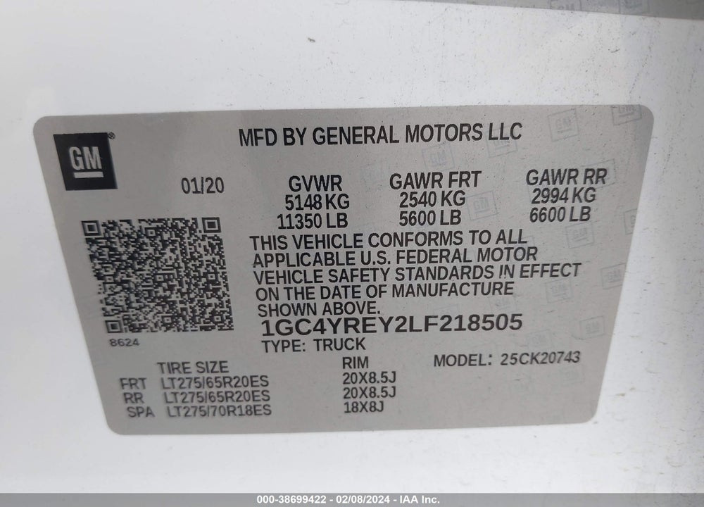 2020 CHEVROLET SILVERADO 2500HD VIN: 1GC4YREY2LF218505