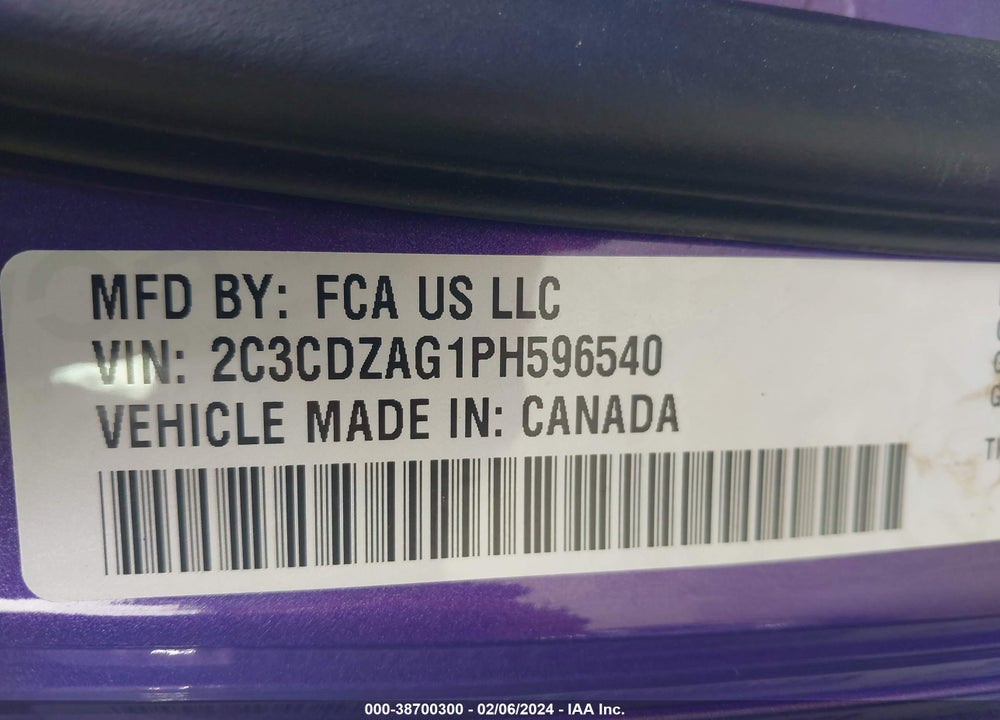 2023 DODGE CHALLENGER SXT VIN: 2C3CDZAG1PH596540