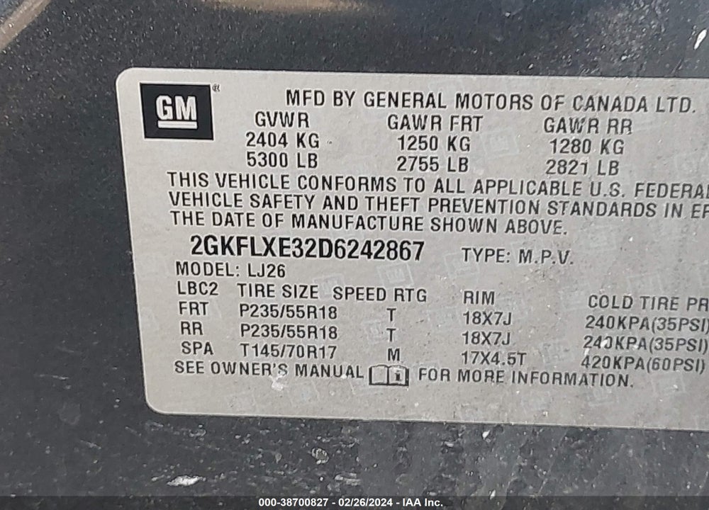 2013 GMC TERRAIN VIN: 2GKFLXE32D6242867
