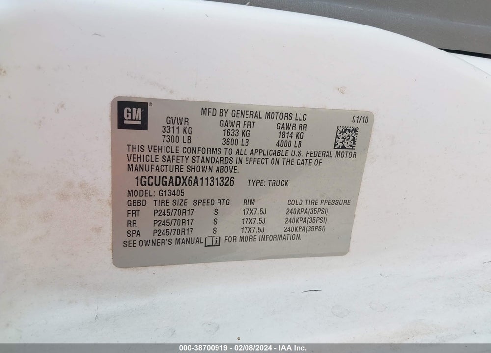 2010 CHEVROLET EXPRESS 1500 WORK VAN VIN: 1GCUGADX6A1131326