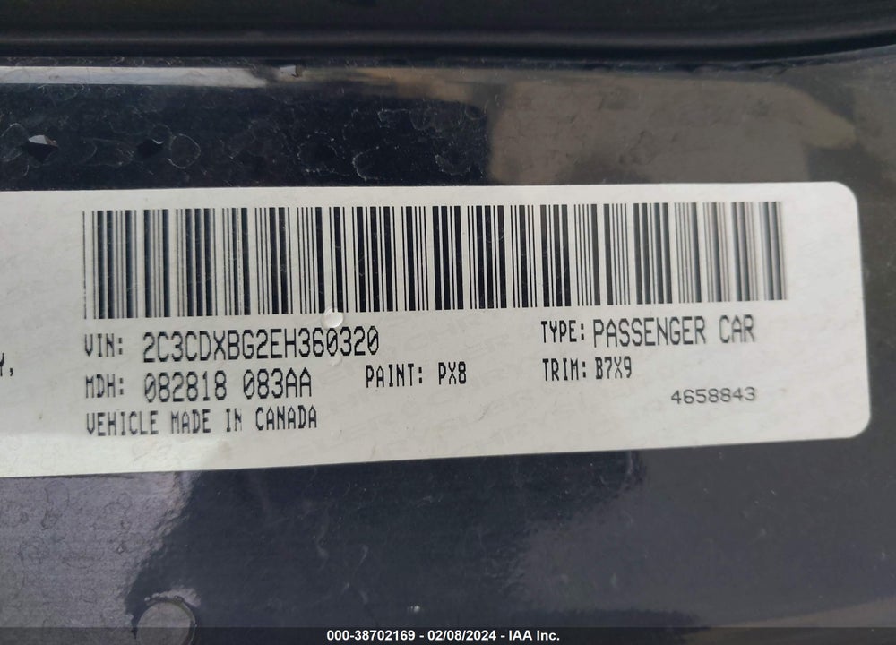 2014 DODGE CHARGER SE VIN: 2C3CDXBG2EH360320