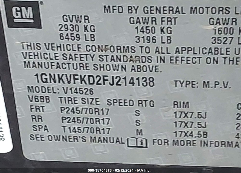 2015 CHEVROLET TRAVERSE LS VIN: 1GNKVFKD2FJ214138