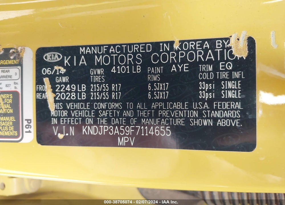 2015 KIA SOUL VIN: KNDJP3A59F7114655