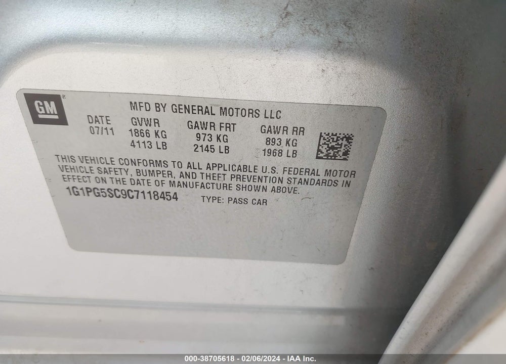 2012 CHEVROLET CRUZE 2LT VIN: 1G1PG5SC9C7118454