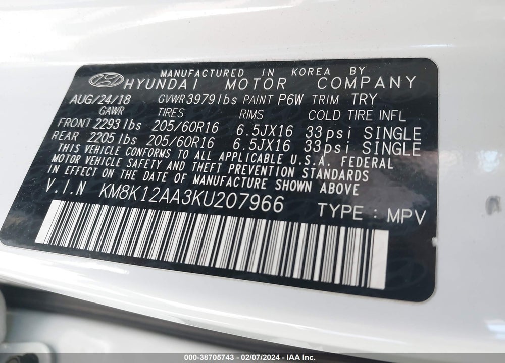 2019 HYUNDAI KONA VIN: KM8K12AA3KU207966