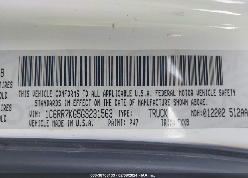 2016 RAM 1500 VIN: 1C6RR7KG5GS231563