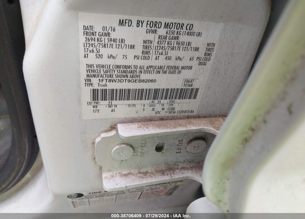 2016 FORD F-350 XL VIN: 1FT8W3DT9GEB82060