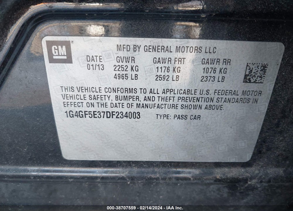 2013 BUICK LACROSSE PREMIUM 1 GROUP VIN: 1G4GF5E37DF234003