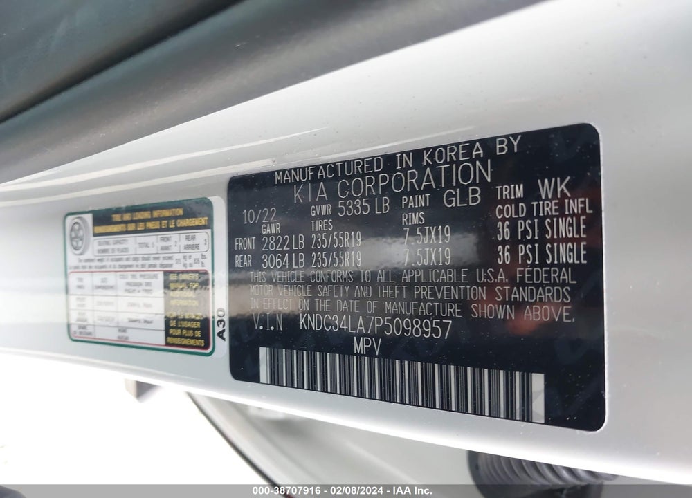 2023 KIA EV6 WIND VIN: KNDC34LA7P5098957