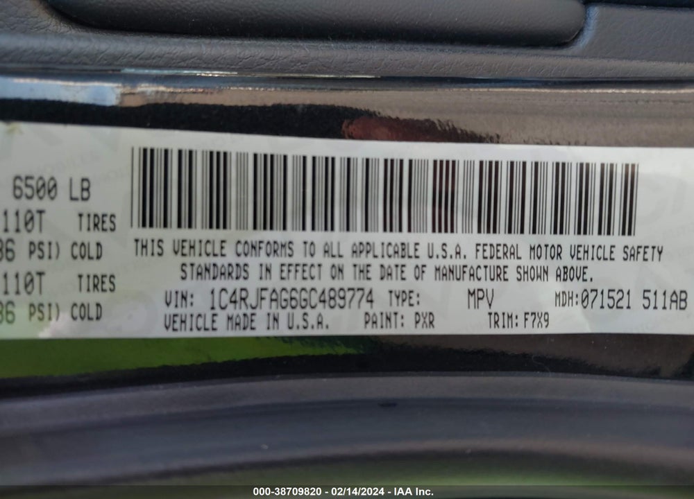 2016 JEEP GRAND CHEROKEE LAREDO VIN: 1C4RJFAG6GC489774