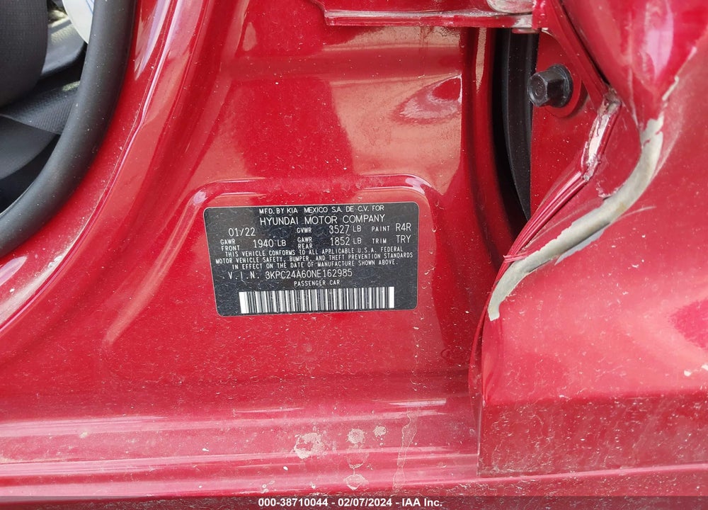 2022 HYUNDAI ACCENT SEL VIN: 3KPC24A60NE162985
