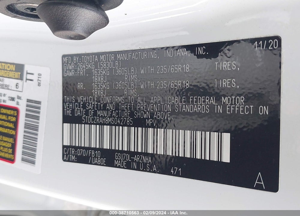 2021 TOYOTA HIGHLANDER L VIN: 5TDCZRAH8MS042785