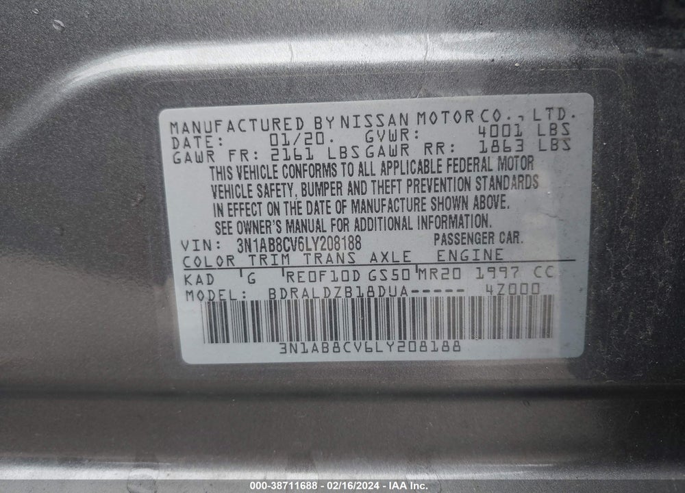 2020 NISSAN SENTRA SV XTRONIC CVT VIN: 3N1AB8CV6LY208188