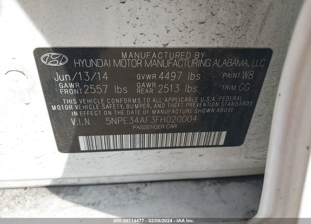2015 HYUNDAI SONATA VIN: 5NPE34AF3FH020004