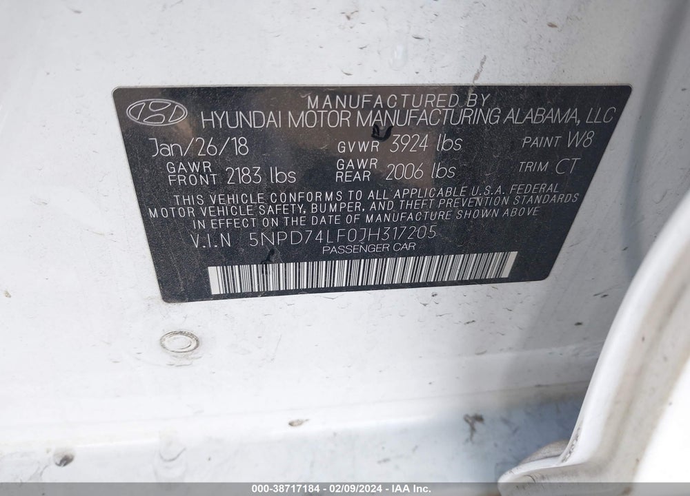 2018 HYUNDAI ELANTRA SE VIN: 5NPD74LF0JH317205