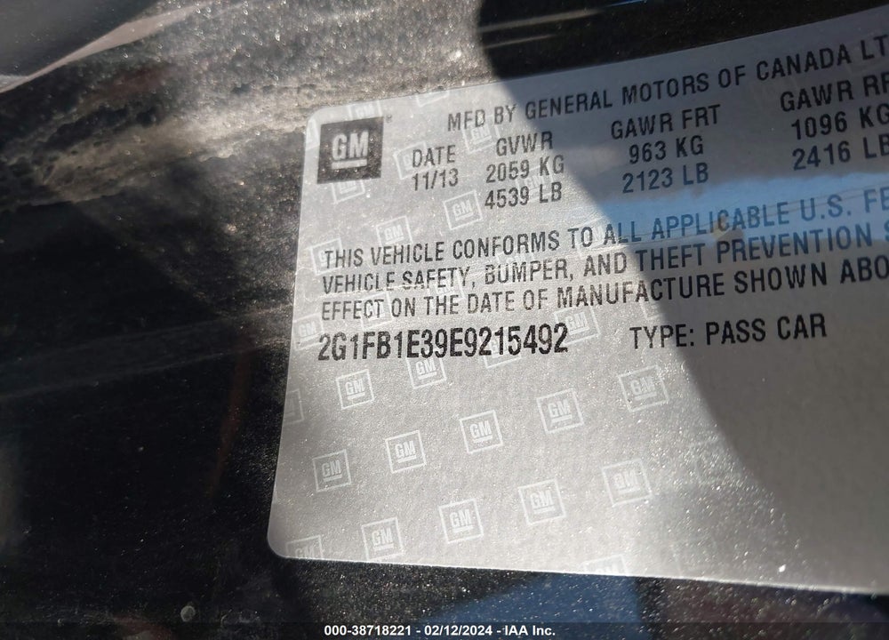 2014 CHEVROLET CAMARO 1LT VIN: 2G1FB1E39E9215492