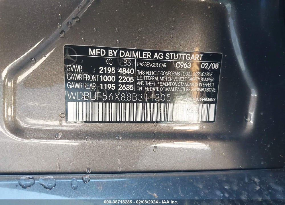 2008 MERCEDES-BENZ E 350 VIN: WDBUF56X88B311305