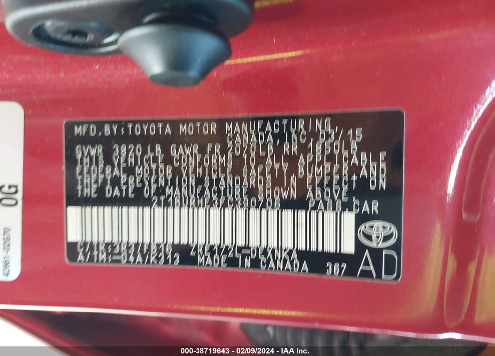 2015 TOYOTA COROLLA LE VIN: 2T1BURHE3FC390706