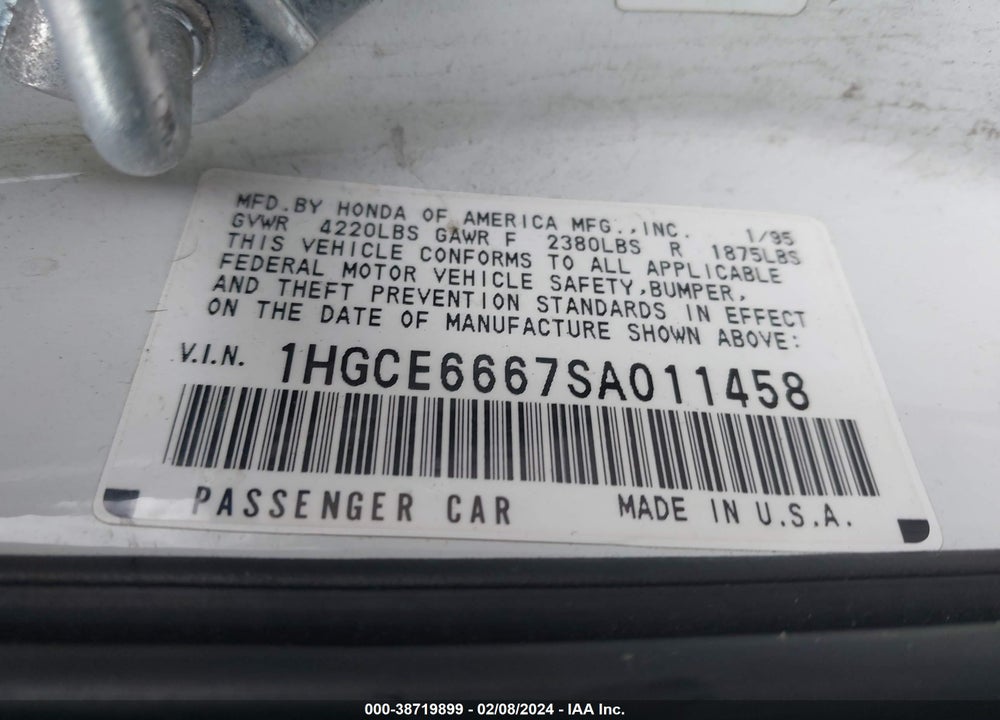1995 HONDA ACCORD EX VIN: 1HGCE6667SA011458