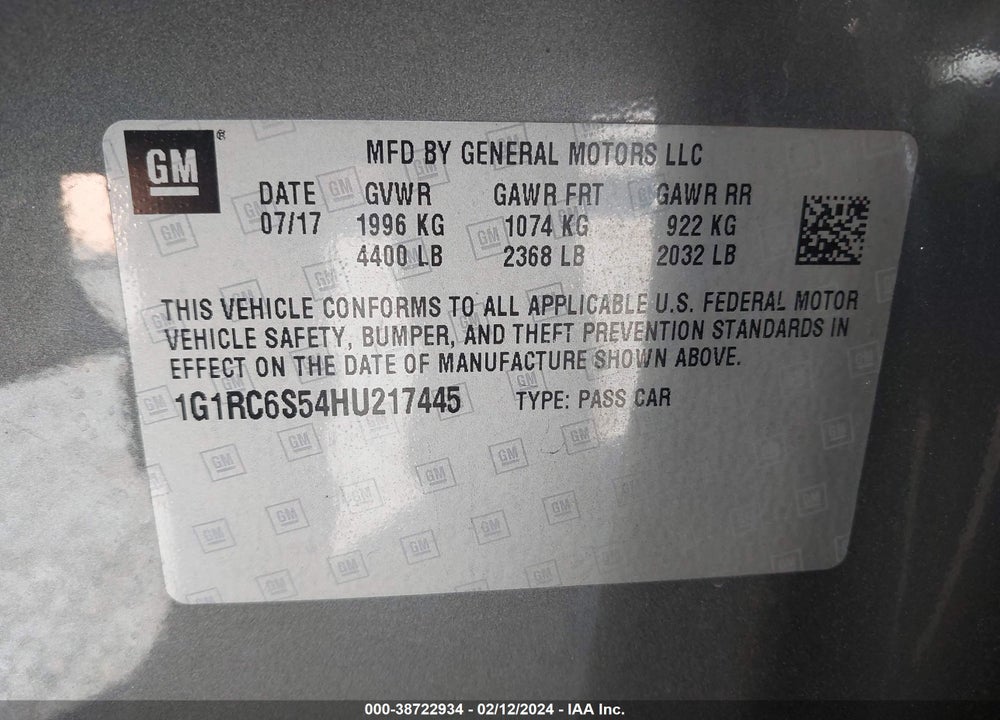 2017 CHEVROLET VOLT LT VIN: 1G1RC6S54HU217445