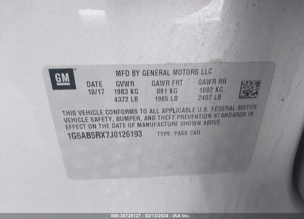 2018 CADILLAC ATS LUXURY VIN: 1G6AB5RX7J0126193