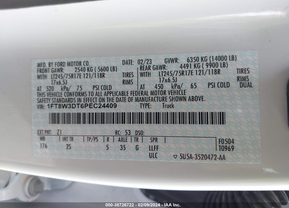 2023 FORD F-350 XLT VIN: 1FT8W3DT6PEC24409