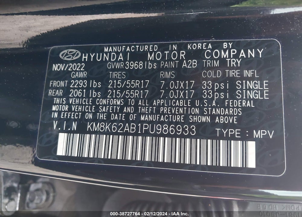 2023 HYUNDAI KONA SEL VIN: KM8K62AB1PU986933