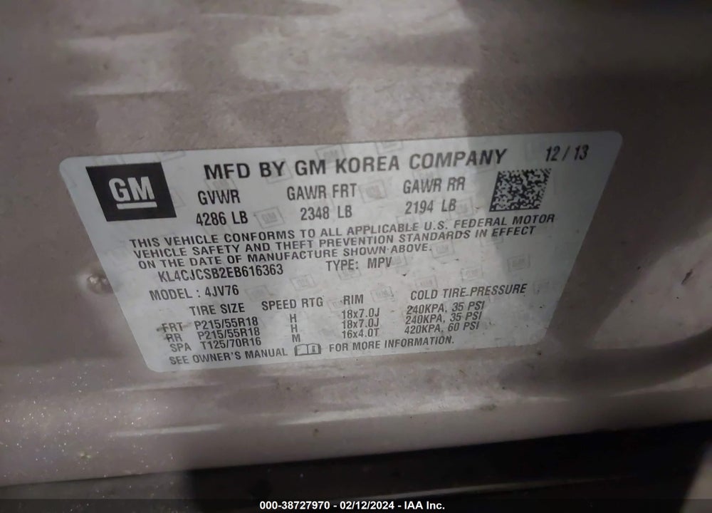2014 BUICK ENCORE LEATHER VIN: KL4CJCSB2EB616363