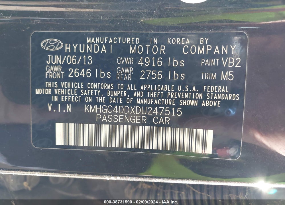 2013 HYUNDAI GENESIS 3.8 VIN: KMHGC4DDXDU247515