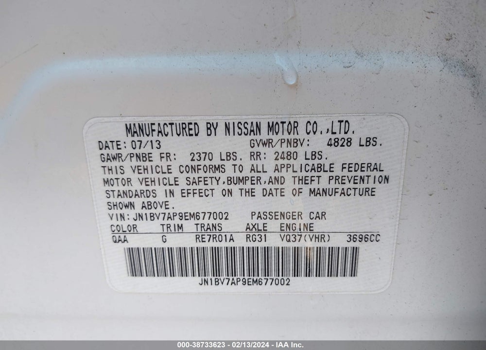 2014 INFINITI Q50 PREMIUM VIN: JN1BV7AP9EM677002