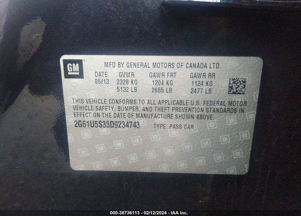 2013 CADILLAC XTS PLATINUM VIN: 2G61U5S33D9234743