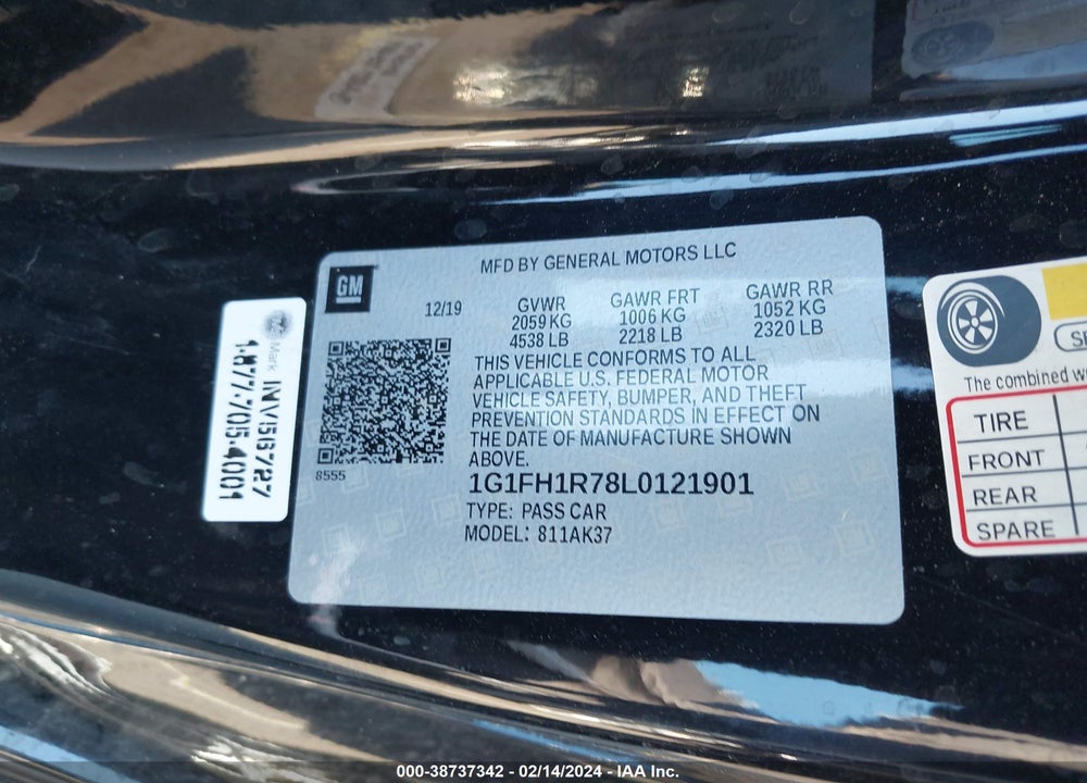 2020 CHEVROLET CAMARO RWD 2SS VIN: 1G1FH1R78L0121901