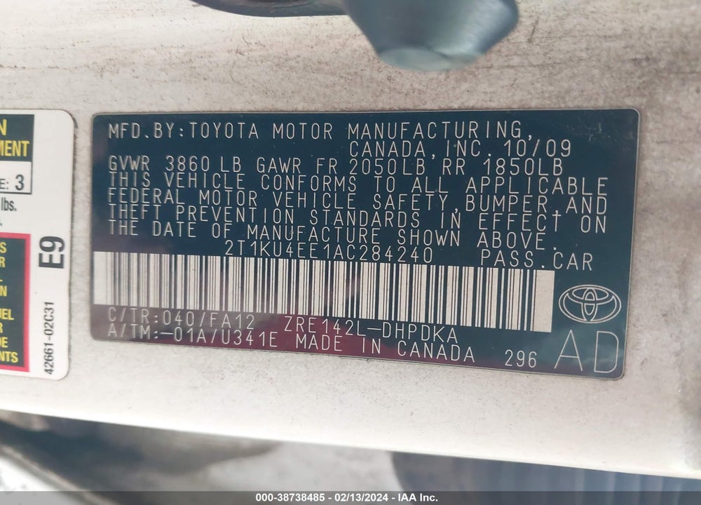 2010 TOYOTA MATRIX VIN: 2T1KU4EE1AC284240