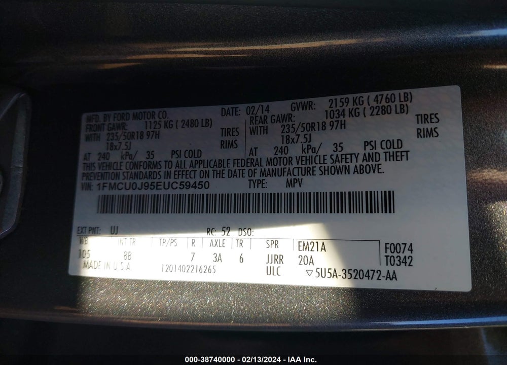 2014 FORD ESCAPE TITANIUM VIN: 1FMCU0J95EUC59450