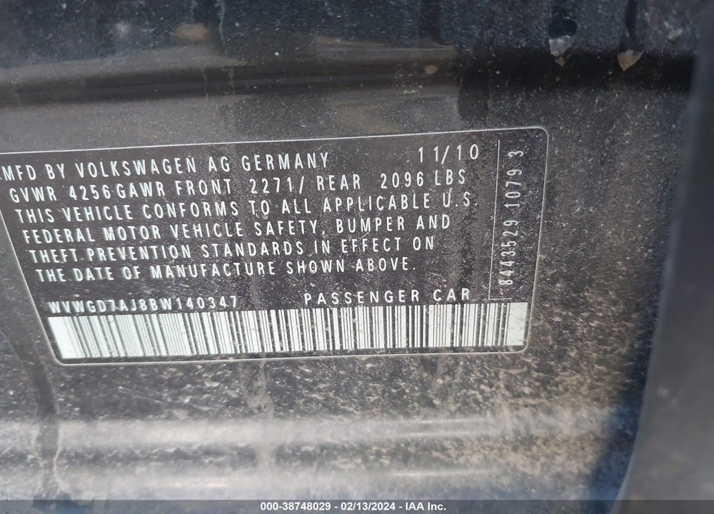 2011 VOLKSWAGEN GTI 4-DOOR VIN: WVWGD7AJ8BW140347