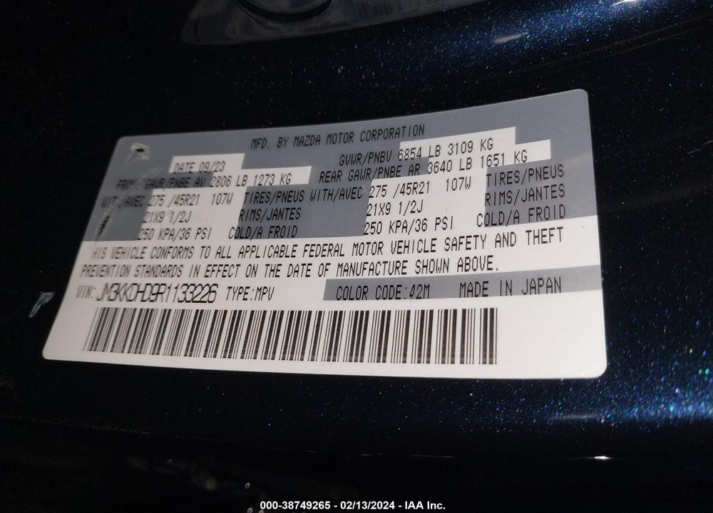 2024 MAZDA CX-90 3.3 TURBO PREMIUM VIN: JM3KKDHD9R1133226