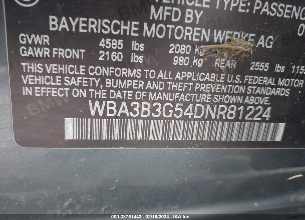 2013 BMW 328I XDRIVE VIN: WBA3B3G54DNR81224