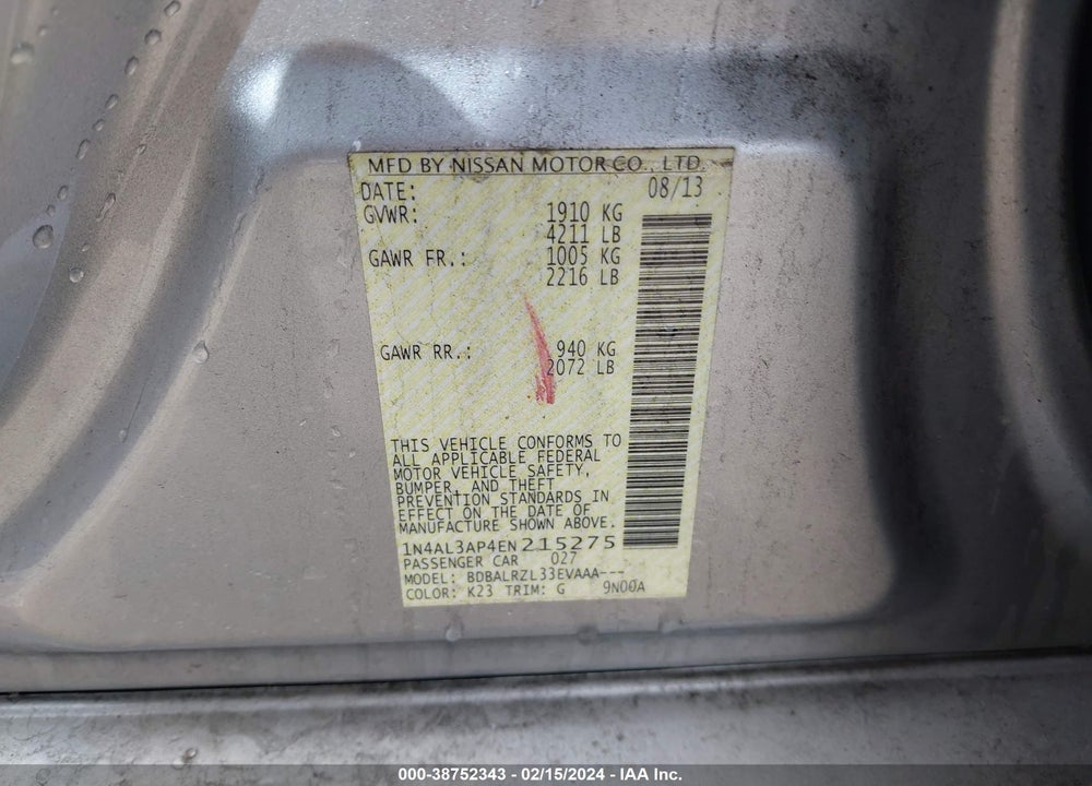 2014 NISSAN ALTIMA 2.5 S VIN: 1N4AL3AP4EN215275