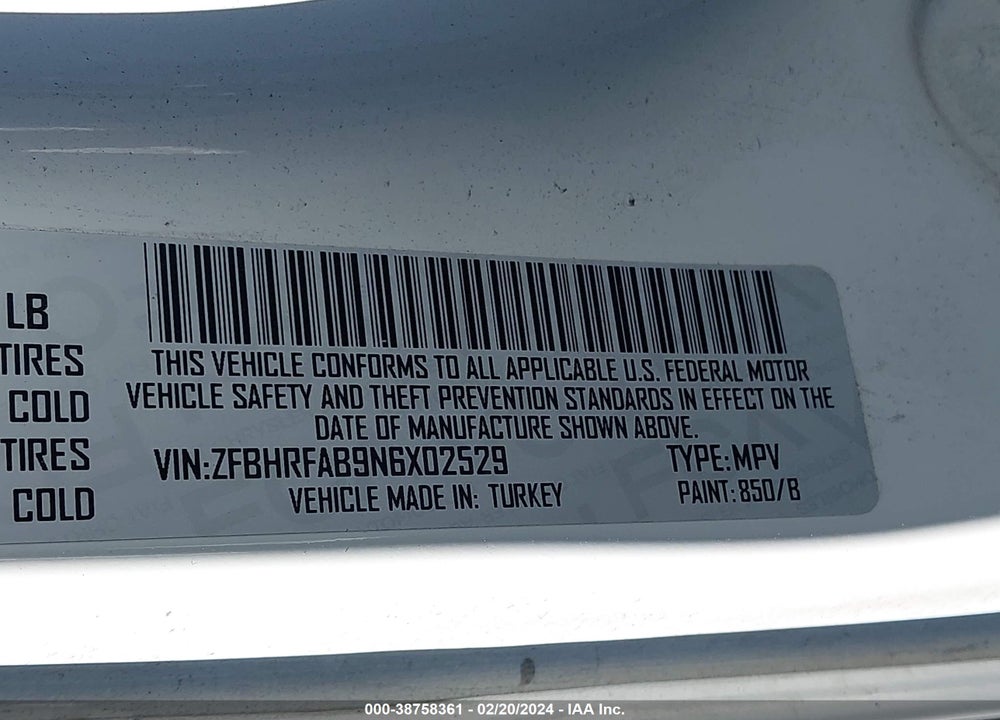 2022 RAM PROMASTER CITY CARGO VAN VIN: ZFBHRFAB9N6X02529